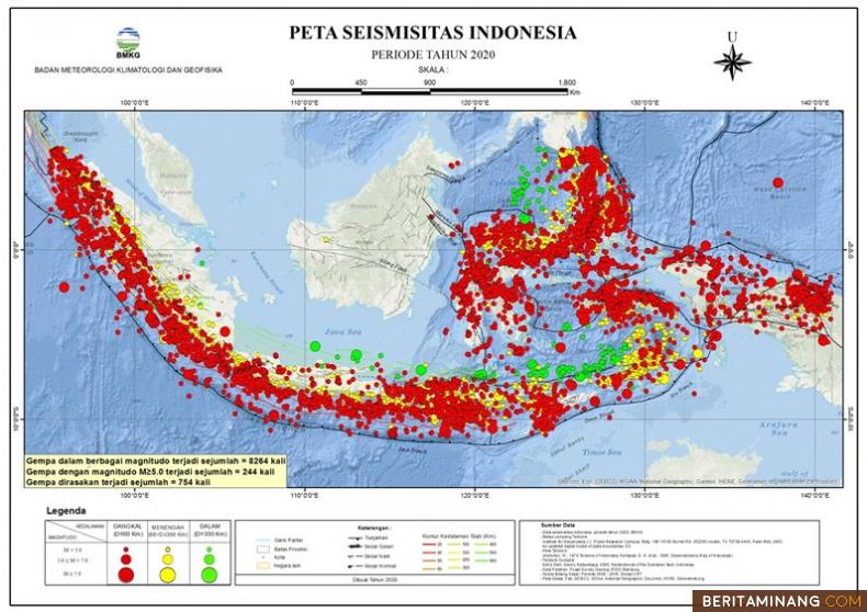 Ilustrasi lokasi gempa di Indonesia. BMKG