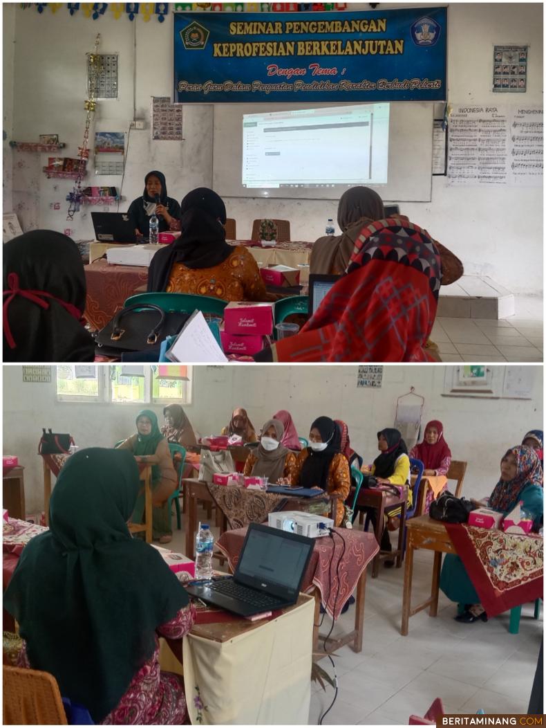 Suasana seminar Pengembangan Keprofesian Berkelanjutan Guru Agama Islam se-Kecamatan KPGD di SD Negeri 20 Sungai Rambutan, Sabtu (19/3/2022). Afrizal. A