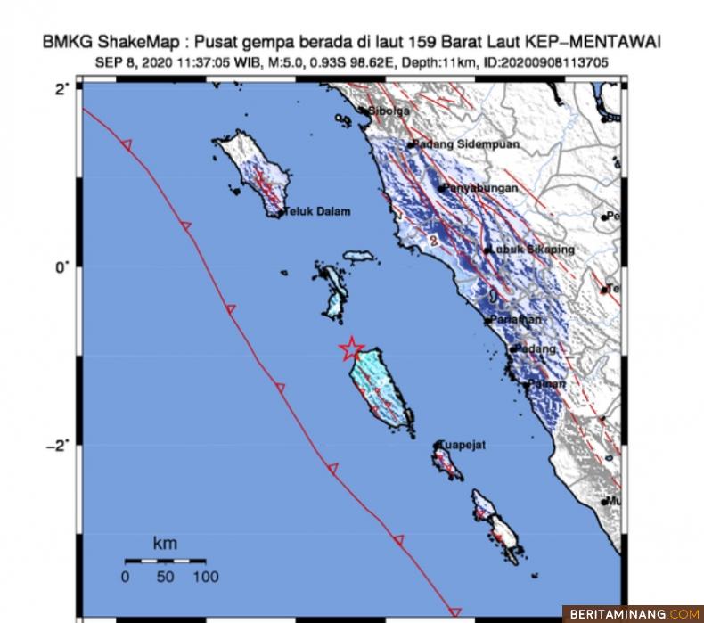 Ilustrasi lokasi gempa. (BMKG)