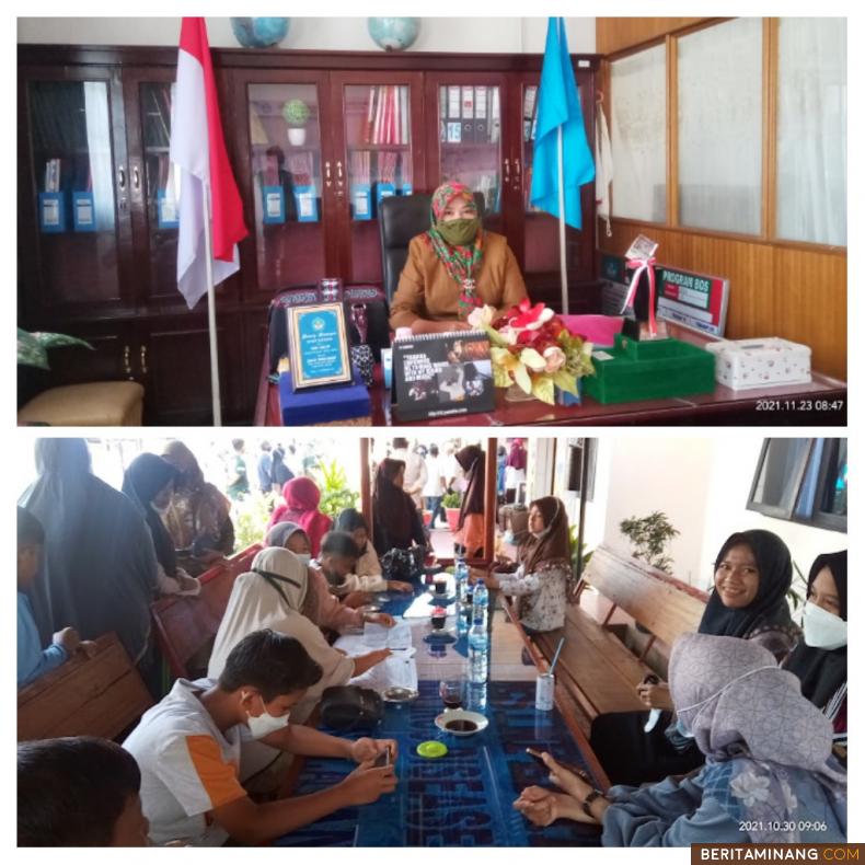 Kepsek SD Negeri 01 Pakan Rabaa, Desmayenti dan aktififutas orang tua murid melaksanakan vaksin di Gerai Vaksin KPGD. Afrizal. A