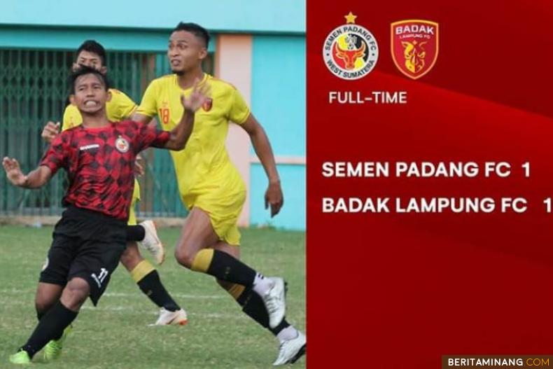 Hasil Akhir pertandingan ujicoba Semen Padang FC vs Badak Lampung FC berakhir imbang 1-1. Foto: ig Semen Padang FC