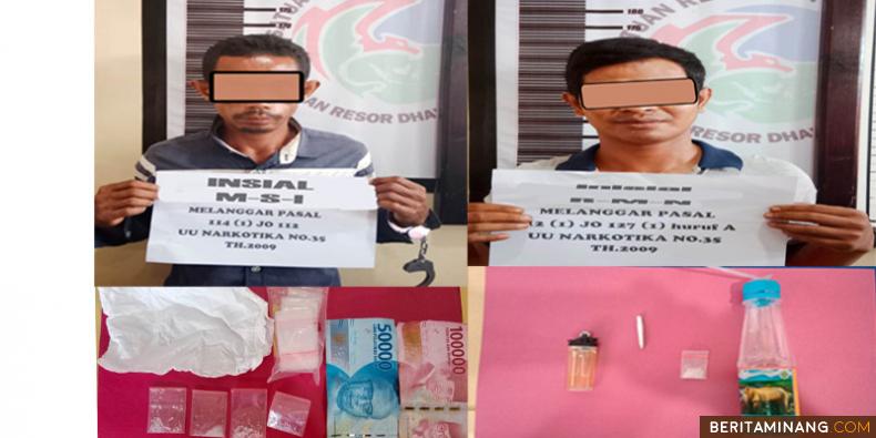 2 pria yang diduga pengedar dan pemakai Sabu ditangkap Tim Opsnal Satresnarkoba Polres Dharmasraya.