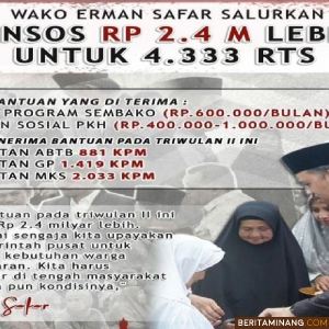 Wako Erman Safar Salurkan Bansos Rp2.4 M Lebih Untuk 4.333 RTS