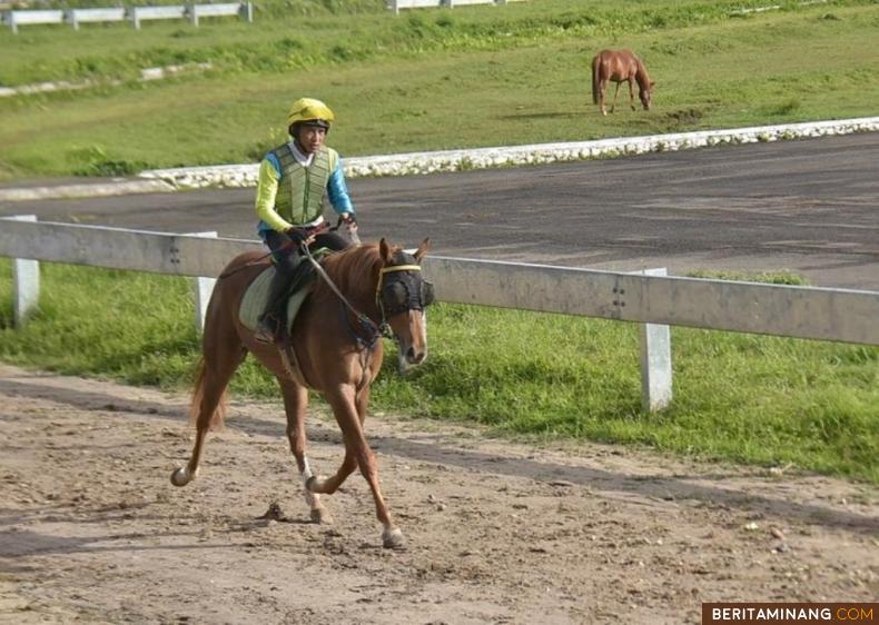 Seorang Joki Sedang Latihan Bersama Kuda Pacuan di Bancalaweh